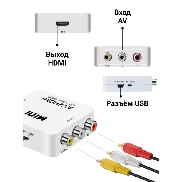Конвертер AV на HDMI и аудио, AV 2 HDMI для монитора, CVBS, PAL NTSC 2 шт