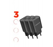 Сетевое зарядное устройство USB 2100mAh BOROFONE BA20A Sharp single port charger 3 шт (Черное)