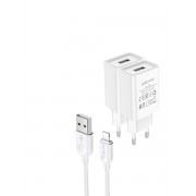 Сетевое зарядное устройство USB 2100mAh + кабель iPhone 5/6/7 BOROFONE BA68A Glacier single port charger set 2 шт (Белое)