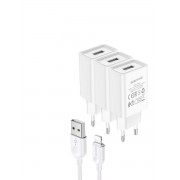 Сетевое зарядное устройство USB 2100mAh + кабель iPhone 5/6/7 BOROFONE BA68A Glacier single port charger set 3 шт (Белое)