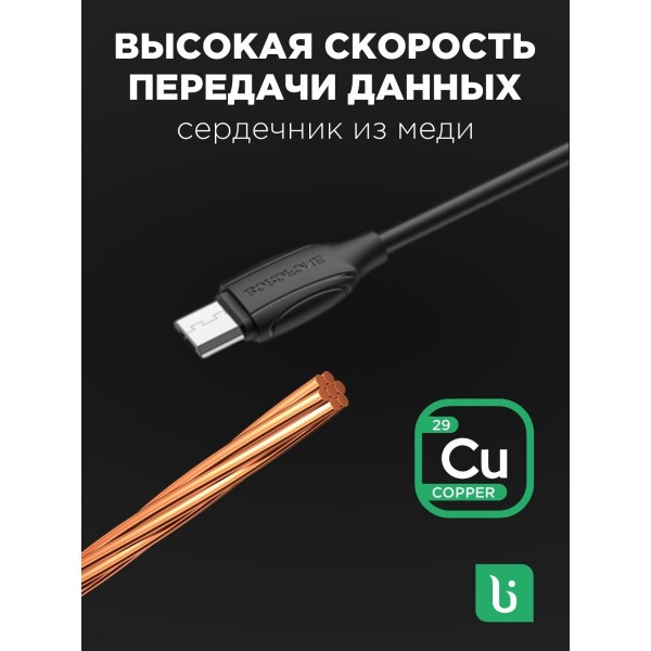 Кабель USB - MicroUSB BOROFONE BX19 2A 1м 5 шт (Черный)