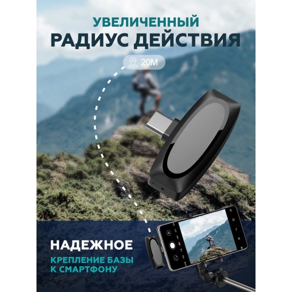 Петличный беспроводной микрофон AP004-2C для АСМР с Type-C (Черный)