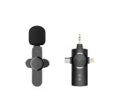 Беспроводной петличный микрофон с шумоподавлением + приемник 3 в 1 для Type-C, Lightning, Aux (Черный)