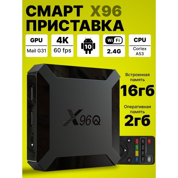 Смарт ТВ приставка X96Q 2Gb/16Gb Android 10.0 (Черная)