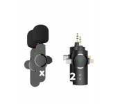Беспроводной петличный микрофон с шумоподавлением + приемник 3 в 1 для Type-C, Lightning, Aux (Черный) 2 шт