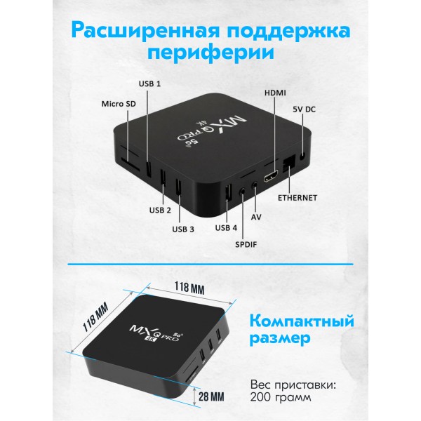 Смарт приставка MXQ Pro 4K 5G 1GB 8GB (Черный)