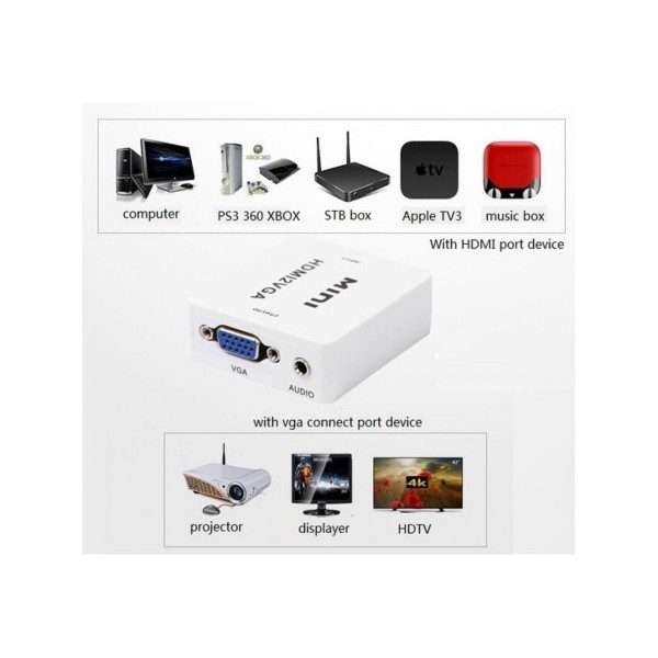 Конвертер HDMI на VGA + аудио, 1080P, HDMI2VGA для монитора, PS3, PC