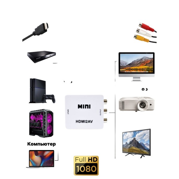 Конвертер HDMI на AV и аудио, HDMI 2 AV для монитора, CVBS, PAL NTSC белый черный