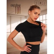 Бесшовный короткий спортивный топ для фитнеса и йоги (Черный) размер M