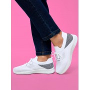 Легкие дышащие женские кроссовки с шнурков KOREA LOOK тянущиеся тканевые с пяткой Зеброй (Белые) р-р 38